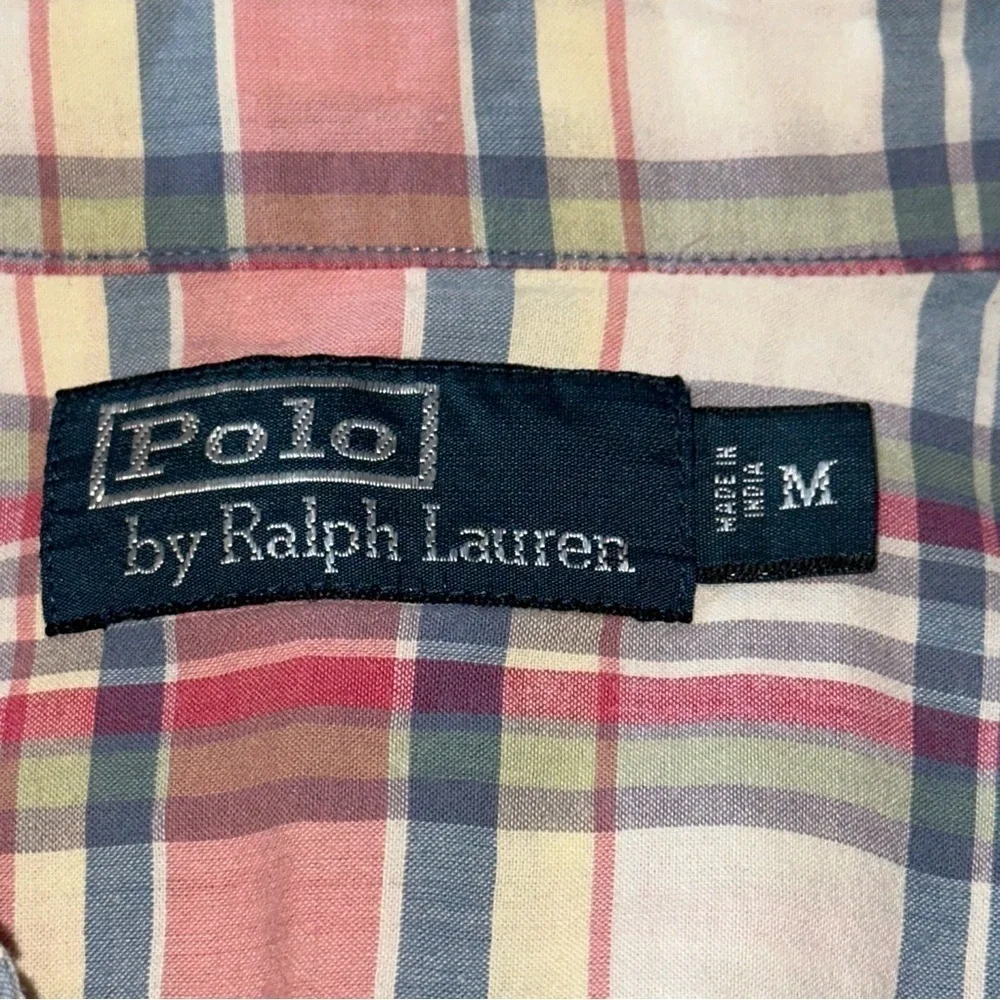 Polo Ralph Lauren Vintage Men’s M Cream Red Blue Green Plaid Button Down Shirt
